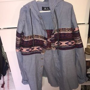 Denim Hooded Button Down Shirt/ jacket
